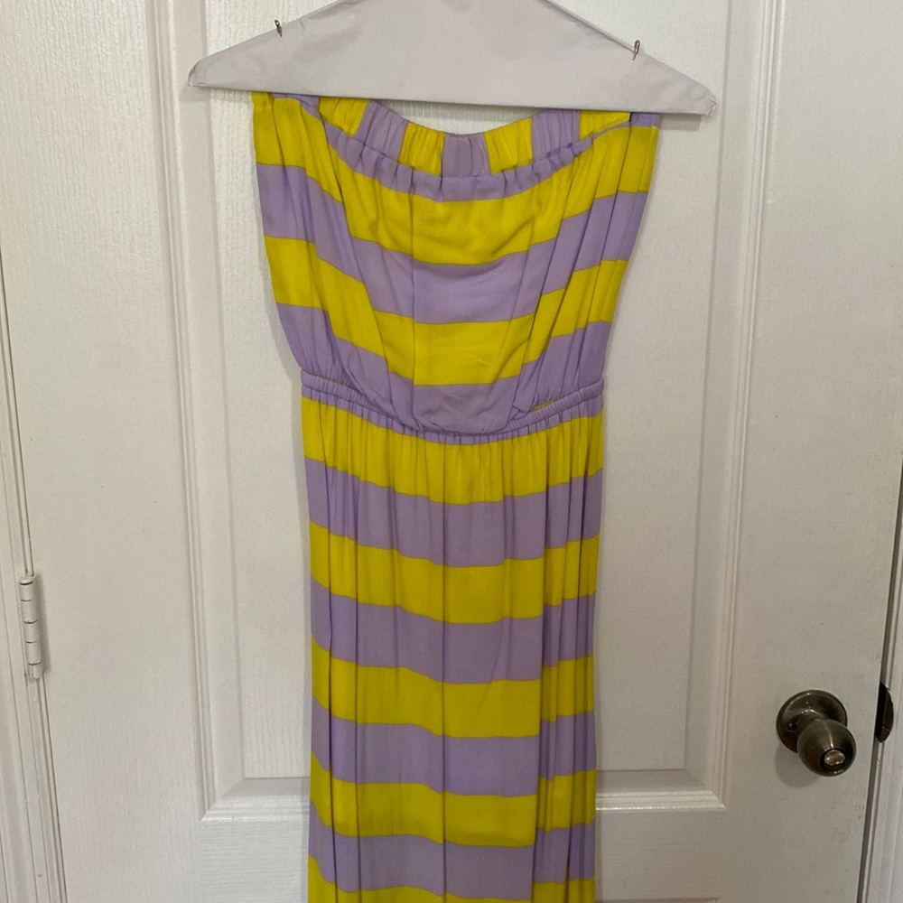 Purple and Yellow Striped Strapless Splendid Maxi Dress